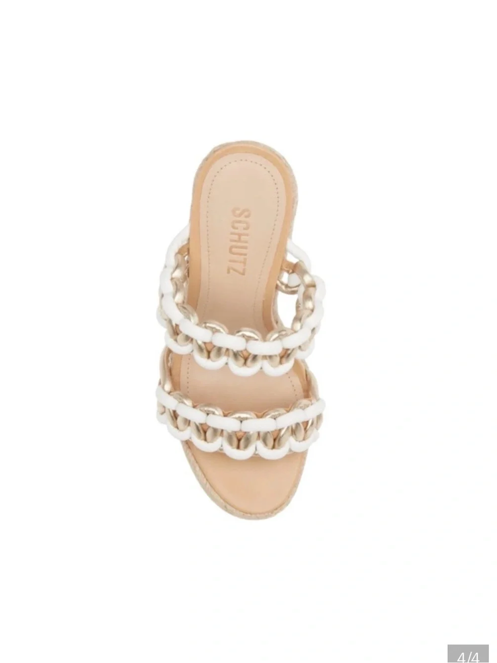 SCHUTZ White Braided Chain Espadrille Wedge Sandals